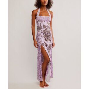 Free People Intimately Love You Most Printed Maxi Slip / Lavender Combo Sz XL